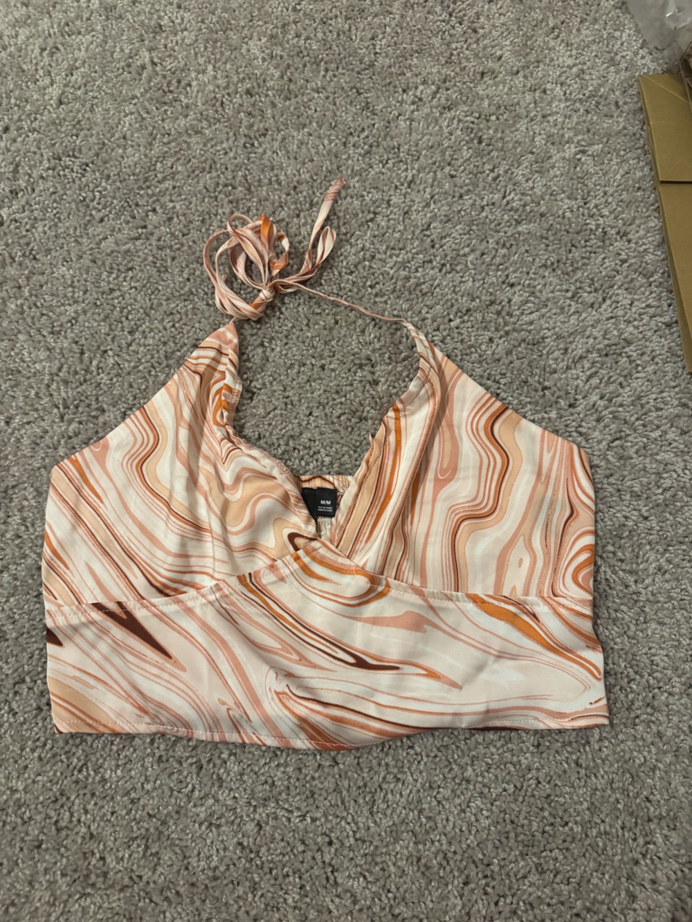 Swirl Print Halter Top in Peach and Cream